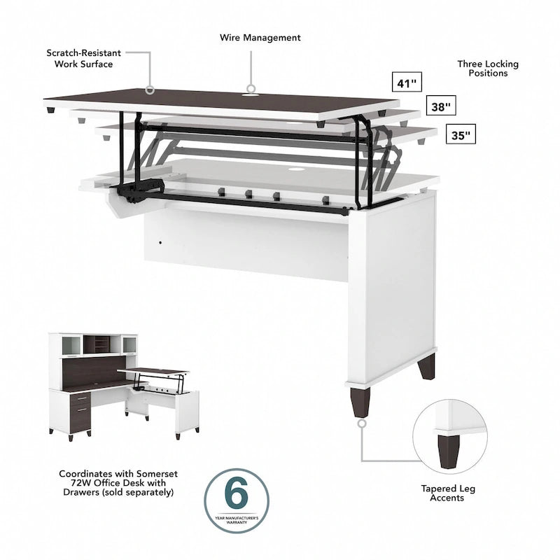 Bush Furniture Somerset 42W 3 Position Sit to Stand Return