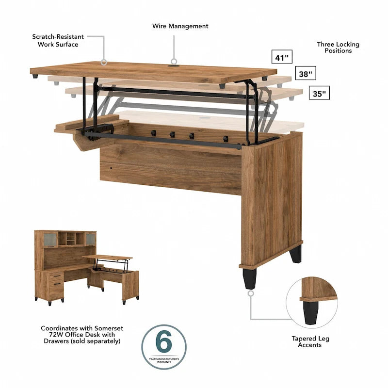 Bush Furniture Somerset 42W 3 Position Sit to Stand Return