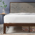 Priage by ZINUS Brown Wood Platform Bed Frame with Adjustable Upholstered Headboard