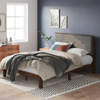 Priage by ZINUS Brown Wood Platform Bed Frame with Adjustable Upholstered Headboard