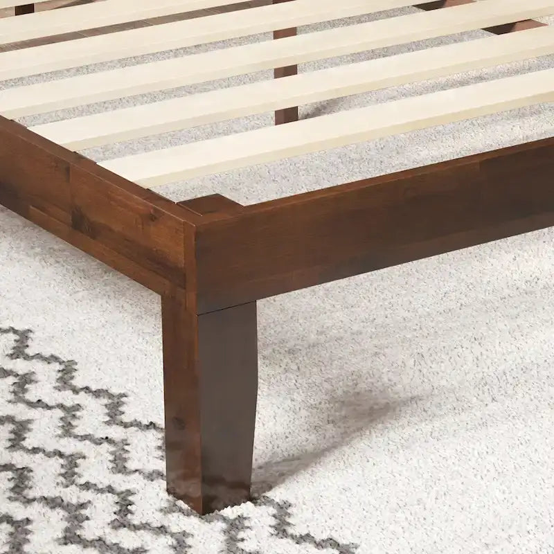 Priage by ZINUS Brown Wood Platform Bed Frame with Adjustable Upholstered Headboard
