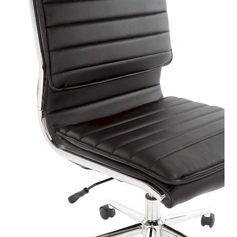 Armless Mid Back Professional Managers Faux Leather Chair with Chrome Base