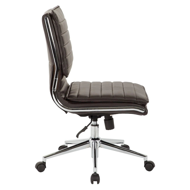 Armless Mid Back Professional Managers Faux Leather Chair with Chrome Base