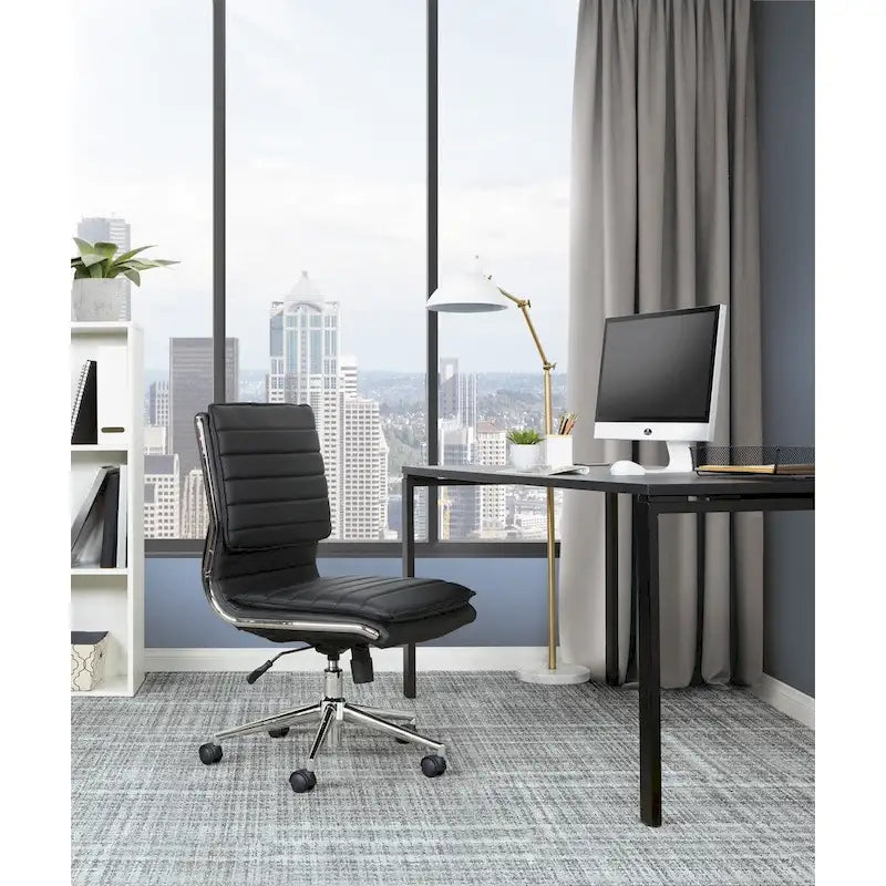 Armless Mid Back Professional Managers Faux Leather Chair with Chrome Base