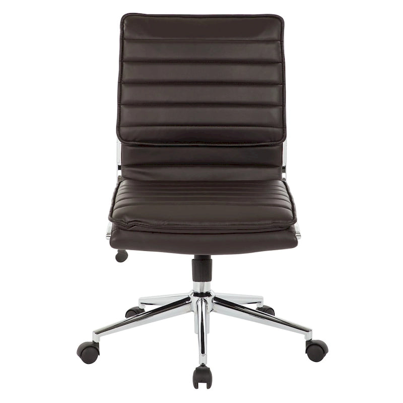 Armless Mid Back Professional Managers Faux Leather Chair with Chrome Base