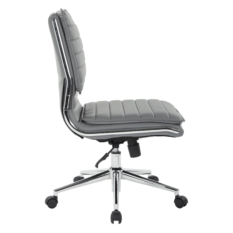 Armless Mid Back Professional Managers Faux Leather Chair with Chrome Base