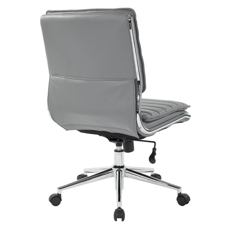 Armless Mid Back Professional Managers Faux Leather Chair with Chrome Base