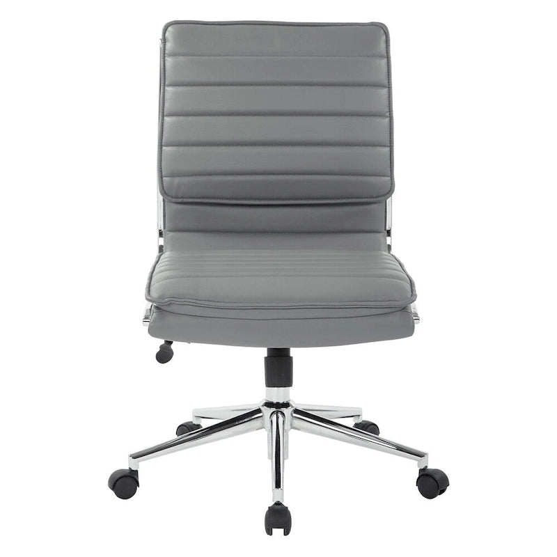Armless Mid Back Professional Managers Faux Leather Chair with Chrome Base