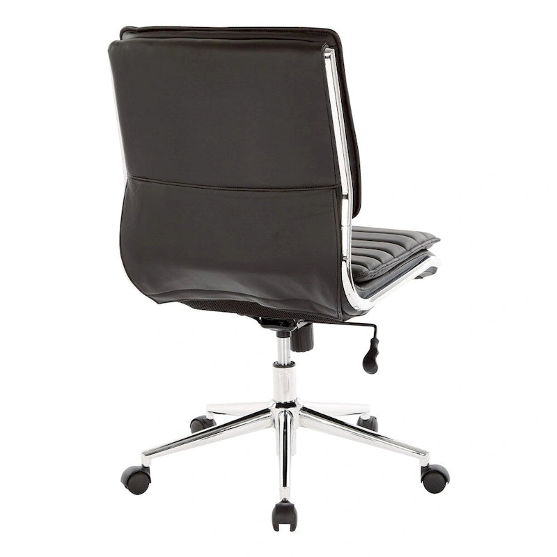 Armless Mid Back Professional Managers Faux Leather Chair with Chrome Base