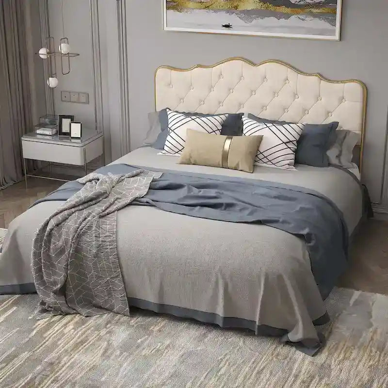 Elegant Platform Bed,Buckle Shaped Backrest,With Four Storage Drawer