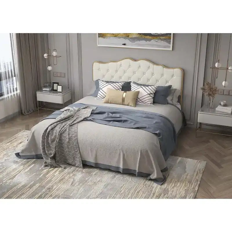 Elegant Platform Bed,Buckle Shaped Backrest,With Four Storage Drawer