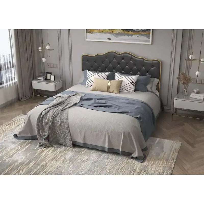 Elegant Platform Bed,Buckle Shaped Backrest,With Four Storage Drawer