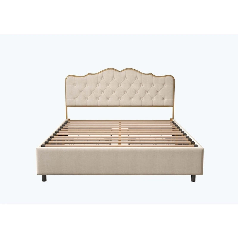 Elegant Platform Bed,Buckle Shaped Backrest,With Four Storage Drawer
