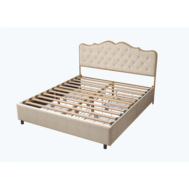 Elegant Platform Bed,Buckle Shaped Backrest,With Four Storage Drawer