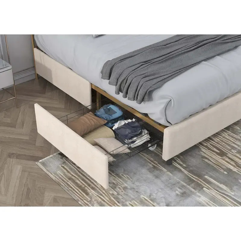 Elegant Platform Bed,Buckle Shaped Backrest,With Four Storage Drawer