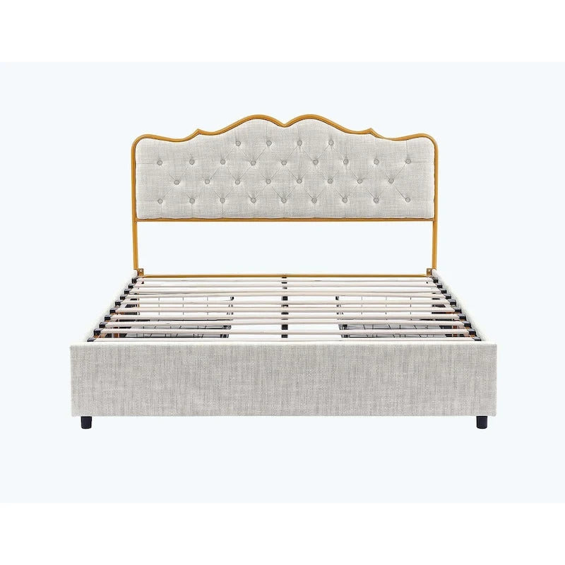Elegant Platform Bed,Buckle Shaped Backrest,With Four Storage Drawer