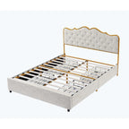 Elegant Platform Bed,Buckle Shaped Backrest,With Four Storage Drawer