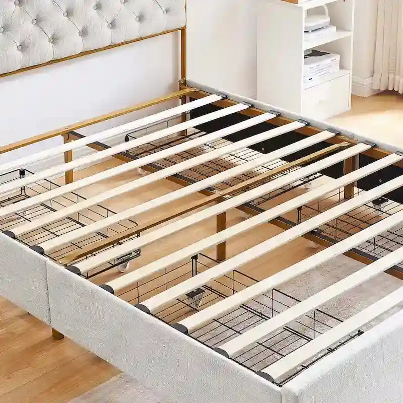 Elegant Platform Bed,Buckle Shaped Backrest,With Four Storage Drawer
