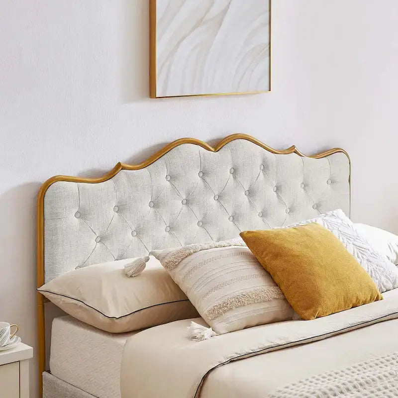 Elegant Platform Bed,Buckle Shaped Backrest,With Four Storage Drawer