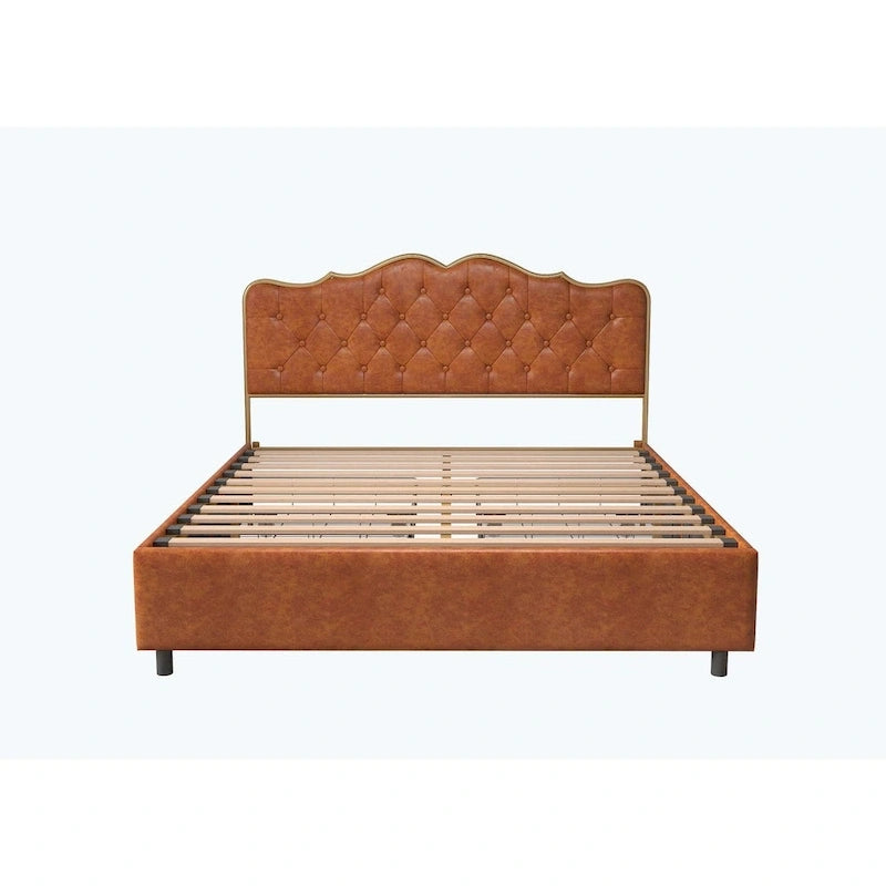 Elegant Platform Bed,Buckle Shaped Backrest,With Four Storage Drawer
