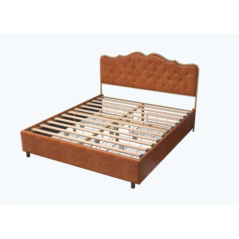 Elegant Platform Bed,Buckle Shaped Backrest,With Four Storage Drawer