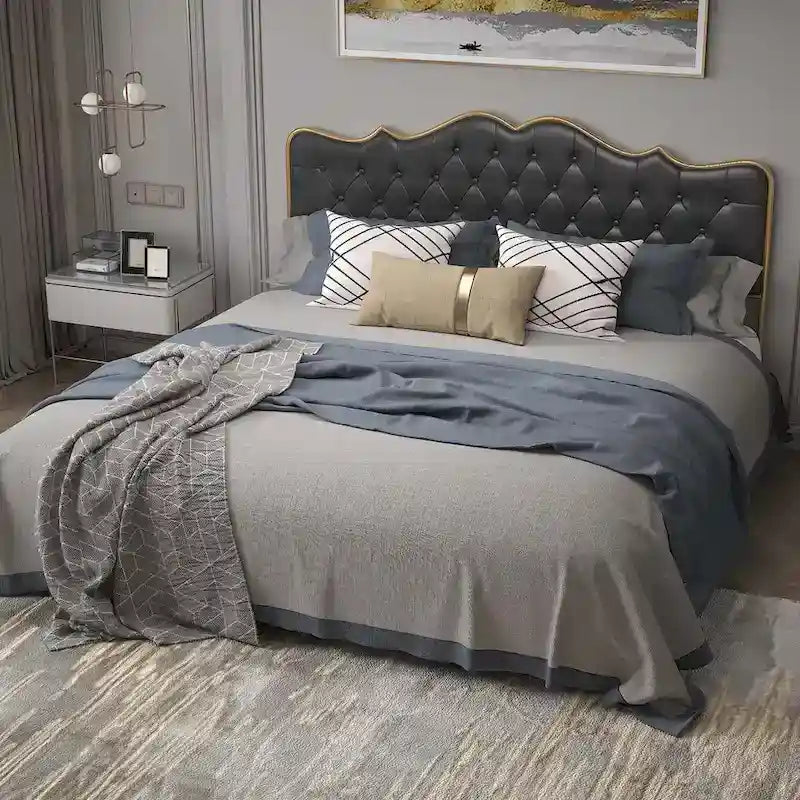 Elegant Platform Bed,Buckle Shaped Backrest,With Four Storage Drawer