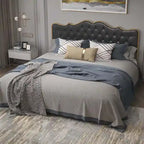 Elegant Platform Bed,Buckle Shaped Backrest,With Four Storage Drawer