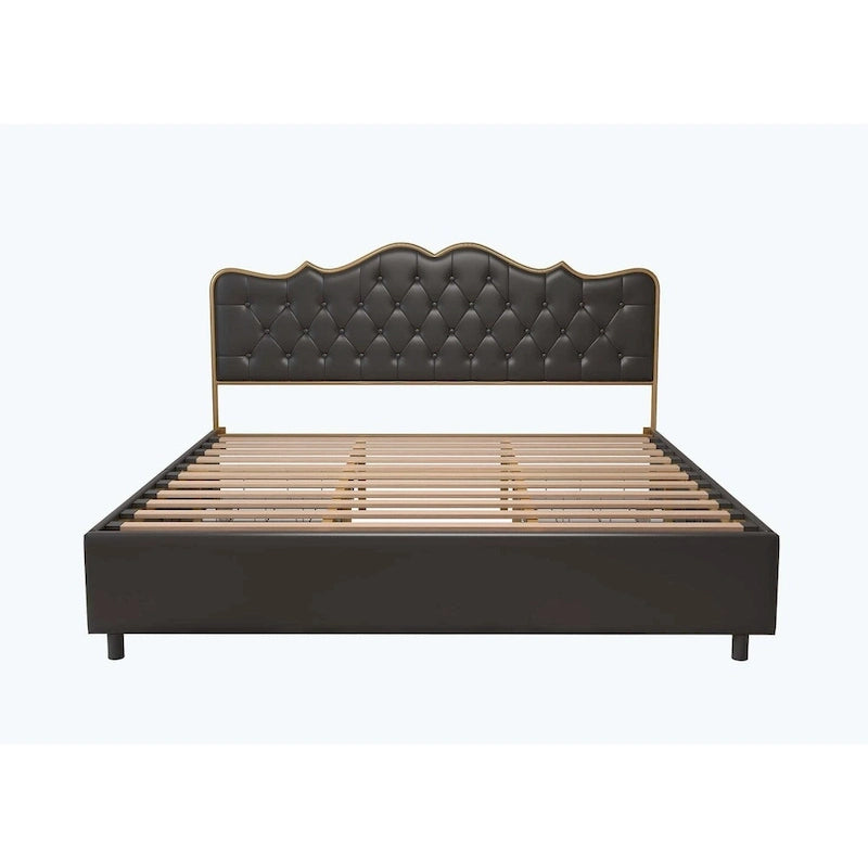 Elegant Platform Bed,Buckle Shaped Backrest,With Four Storage Drawer