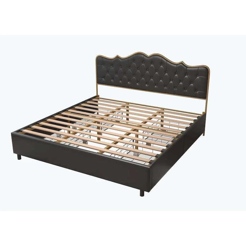 Elegant Platform Bed,Buckle Shaped Backrest,With Four Storage Drawer