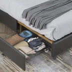 Elegant Platform Bed,Buckle Shaped Backrest,With Four Storage Drawer