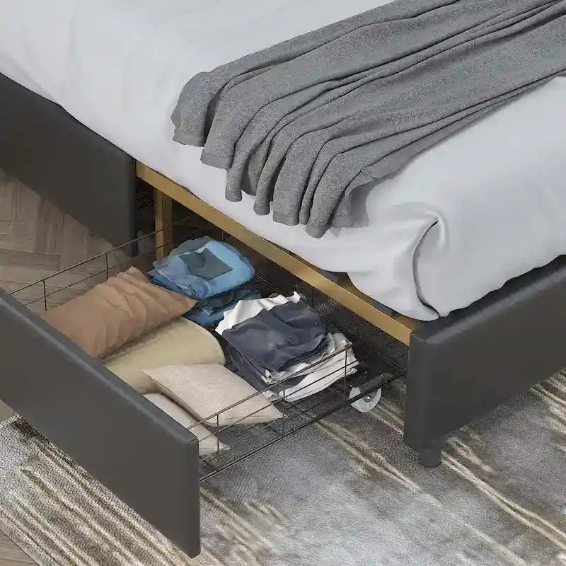 Elegant Platform Bed,Buckle Shaped Backrest,With Four Storage Drawer