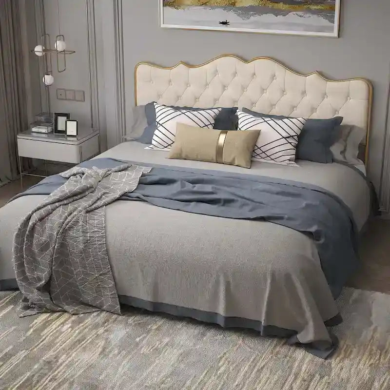 Elegant Platform Bed,Buckle Shaped Backrest,With Four Storage Drawer