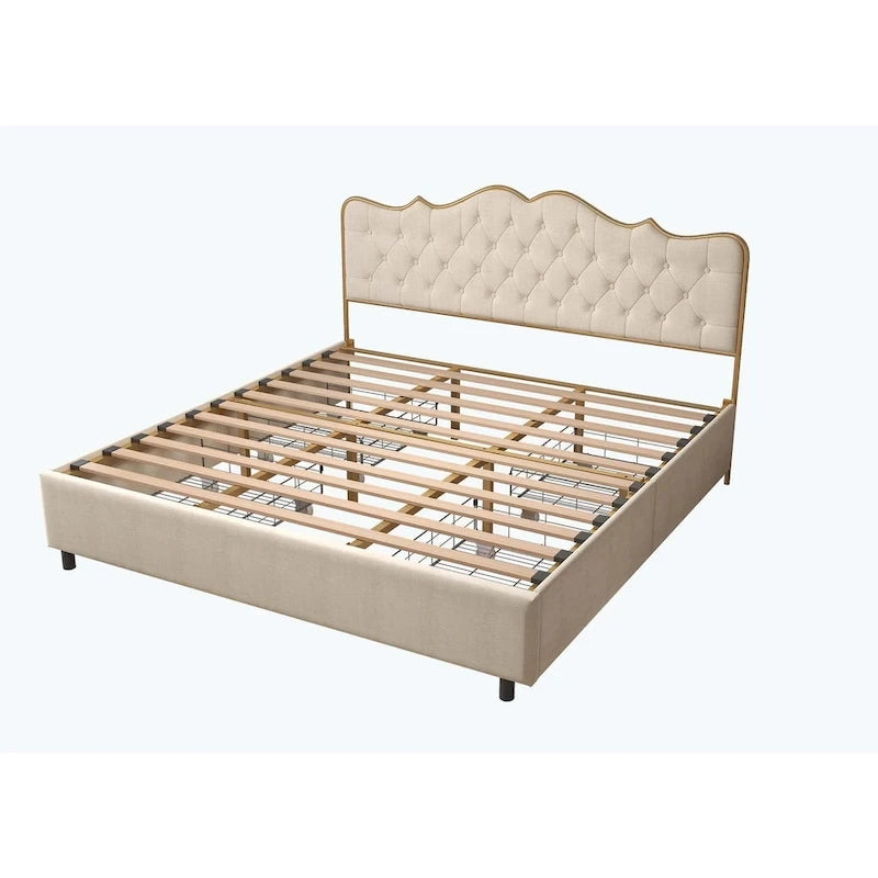 Elegant Platform Bed,Buckle Shaped Backrest,With Four Storage Drawer