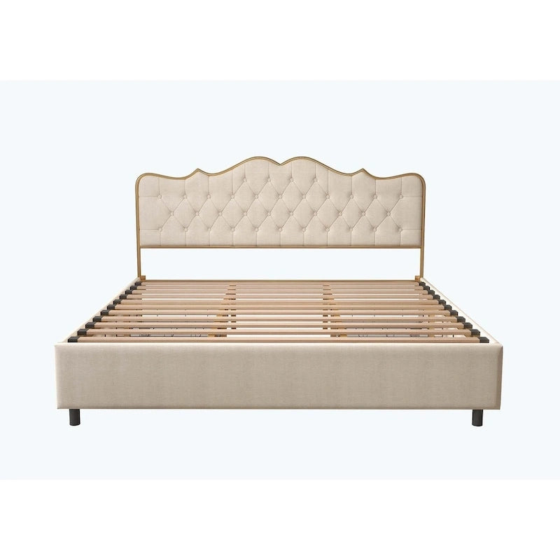 Elegant Platform Bed,Buckle Shaped Backrest,With Four Storage Drawer