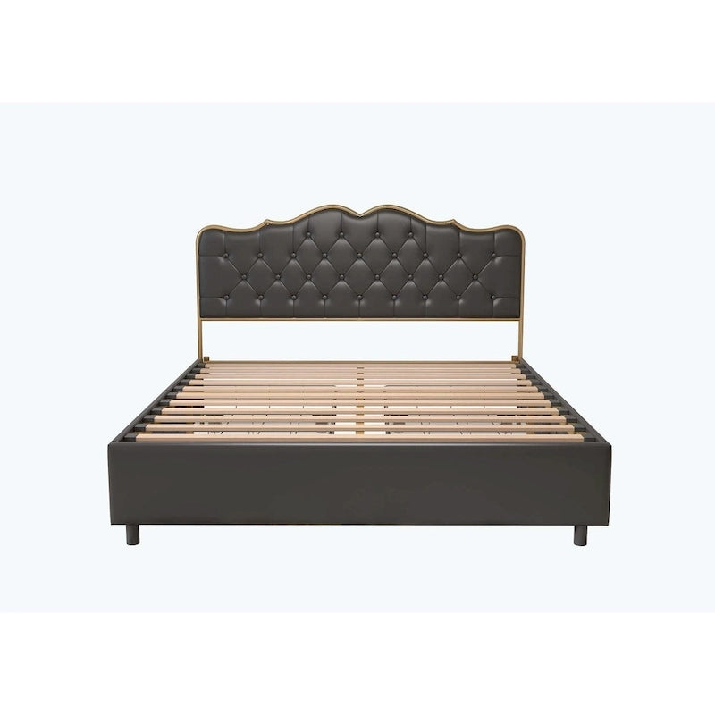 Elegant Platform Bed,Buckle Shaped Backrest,With Four Storage Drawer