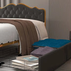 Elegant Platform Bed,Buckle Shaped Backrest,With Four Storage Drawer