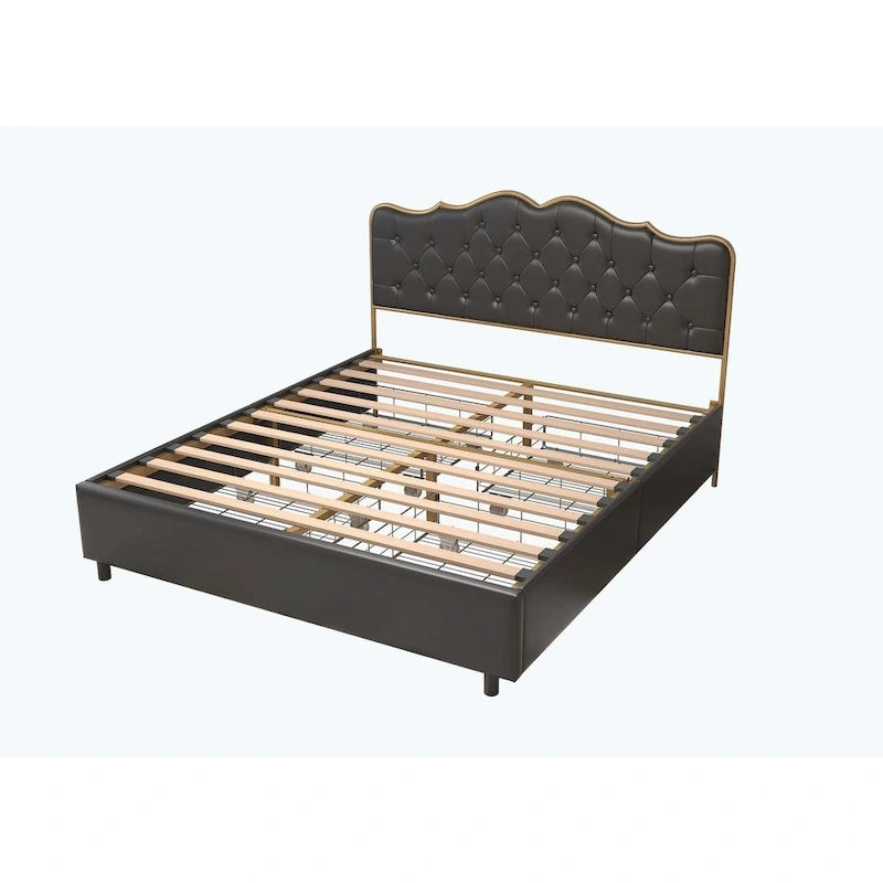 Elegant Platform Bed,Buckle Shaped Backrest,With Four Storage Drawer