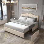 Elegant Platform Bed,Buckle Shaped Backrest,With Four Storage Drawer