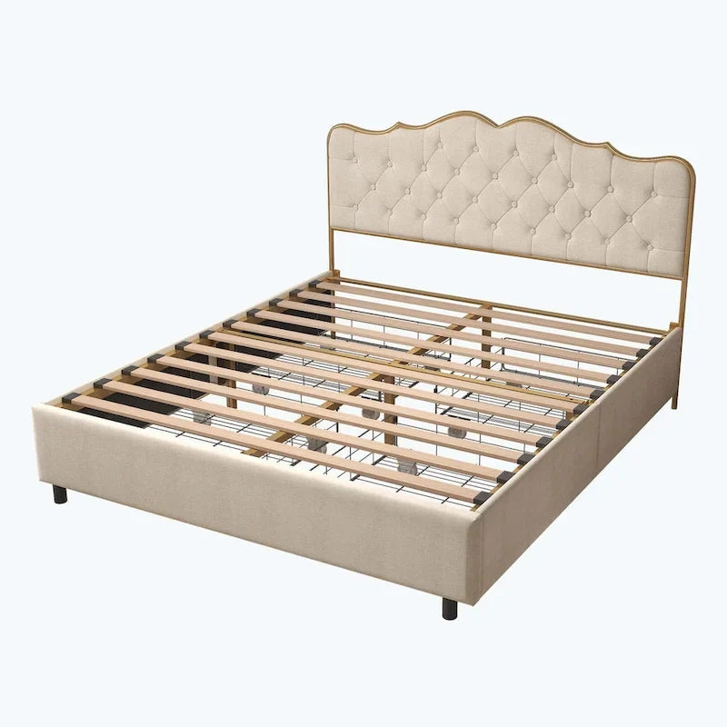 Elegant Platform Bed,Buckle Shaped Backrest,With Four Storage Drawer