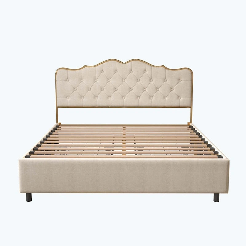 Elegant Platform Bed,Buckle Shaped Backrest,With Four Storage Drawer