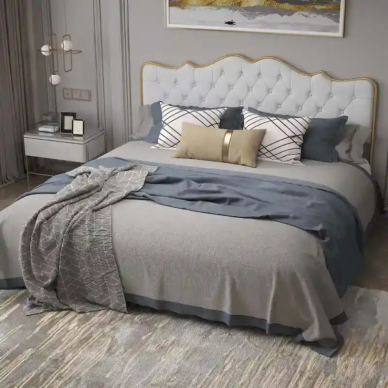 Elegant Platform Bed,Buckle Shaped Backrest,With Four Storage Drawer