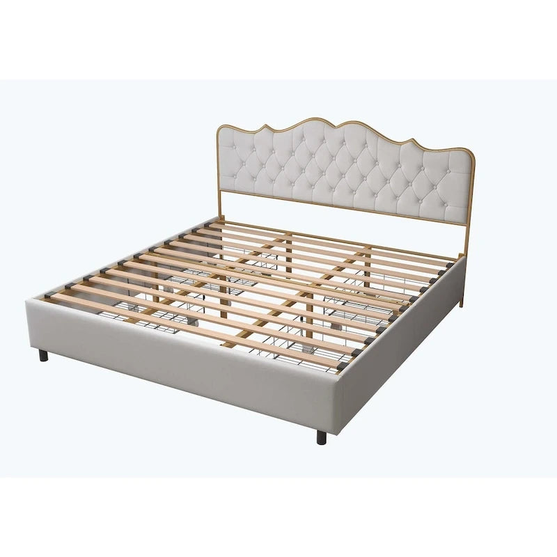 Elegant Platform Bed,Buckle Shaped Backrest,With Four Storage Drawer