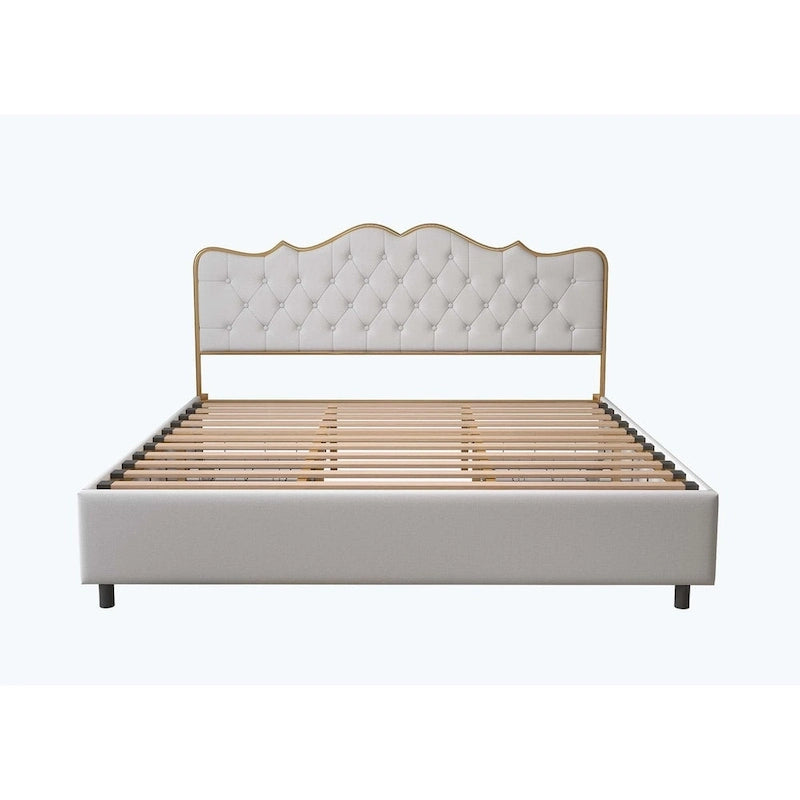 Elegant Platform Bed,Buckle Shaped Backrest,With Four Storage Drawer
