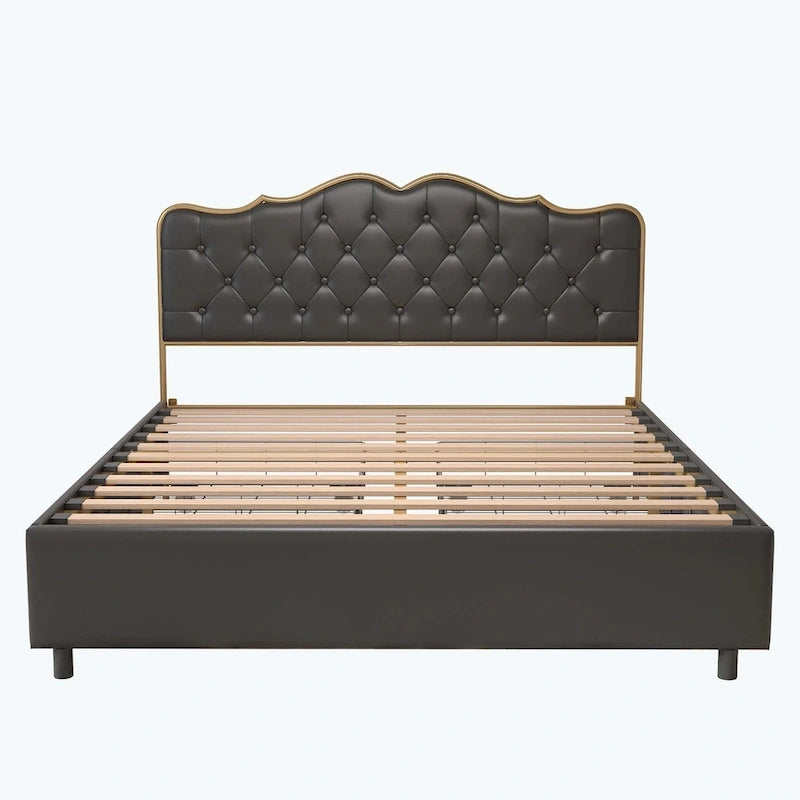 Elegant Platform Bed,Buckle Shaped Backrest,With Four Storage Drawer