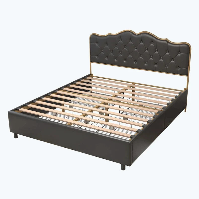 Elegant Platform Bed,Buckle Shaped Backrest,With Four Storage Drawer