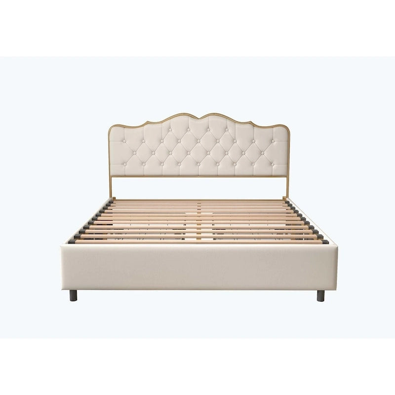 Elegant Platform Bed,Buckle Shaped Backrest,With Four Storage Drawer