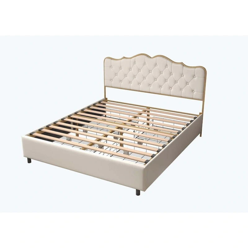 Elegant Platform Bed,Buckle Shaped Backrest,With Four Storage Drawer