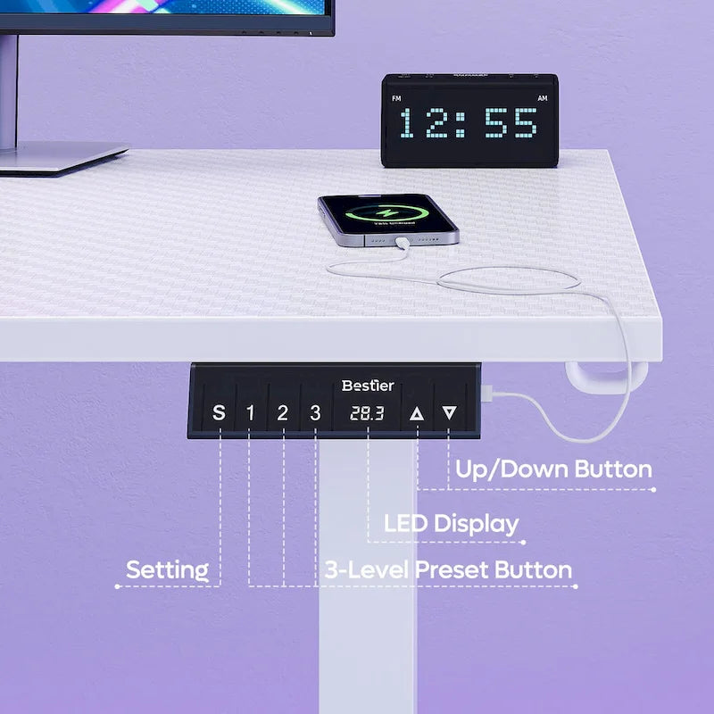 63 L Shaped Standing Desk Corner Desk LED Gaming Desk with Ergonomic Monitor Stand