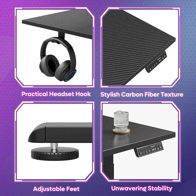 63 L Shaped Standing Desk Corner Desk LED Gaming Desk with Ergonomic Monitor Stand