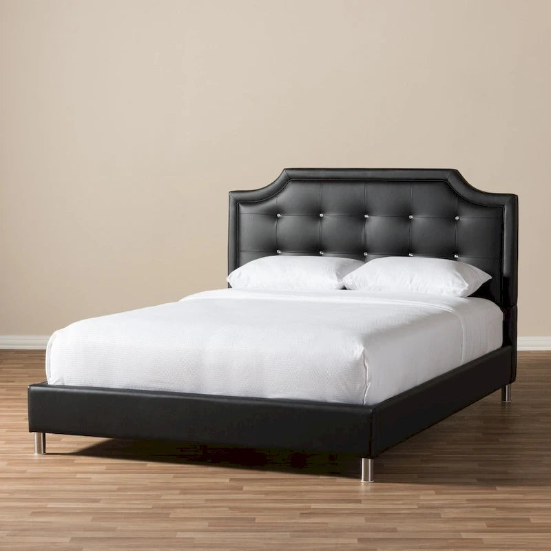 Baxton Studio Carlotta Modern Black Faux Leather Platform Bed with Upholstered Headboard